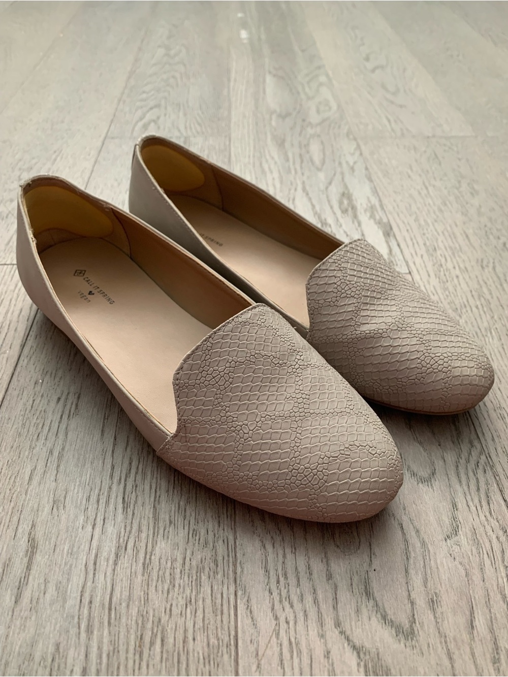Call It Spring Beige Taupe Textured Slip-On Flats